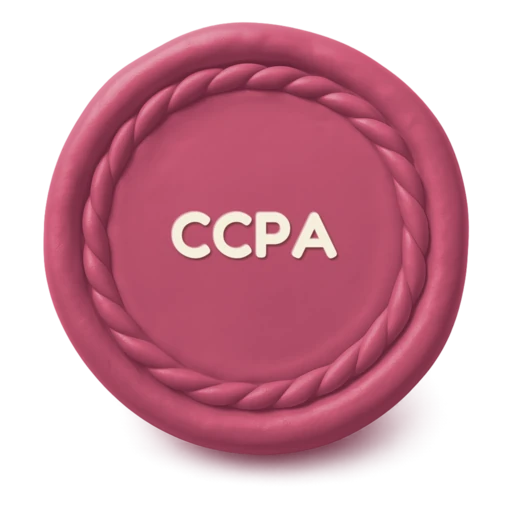 Claymation Japanese hanko seal in rose-pink clay with a twisted shimenawa rope rim, the word CCPA embossed in cream clay on its face.