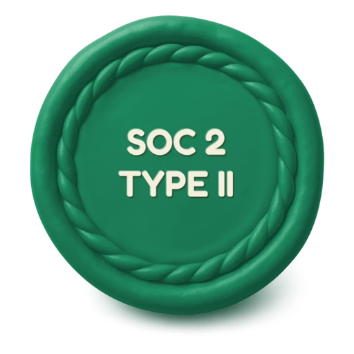 Claymation Japanese hanko seal in jade-green clay with a twisted shimenawa rope rim, the words SOC 2 TYPE II embossed in cream clay on its face.